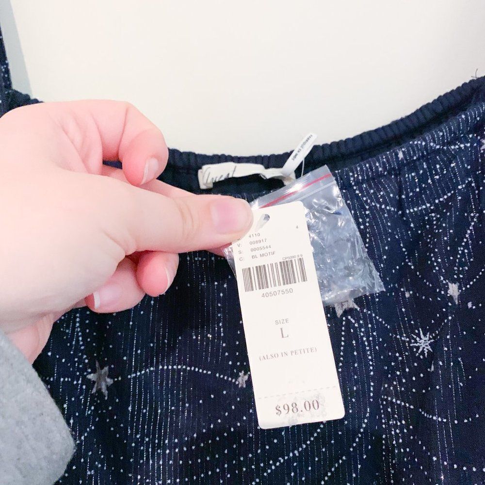 NWT Floreat Anthropologie Navy Blue Metallic Silver Star Cold Shoulder Top - Picture 7 of 11